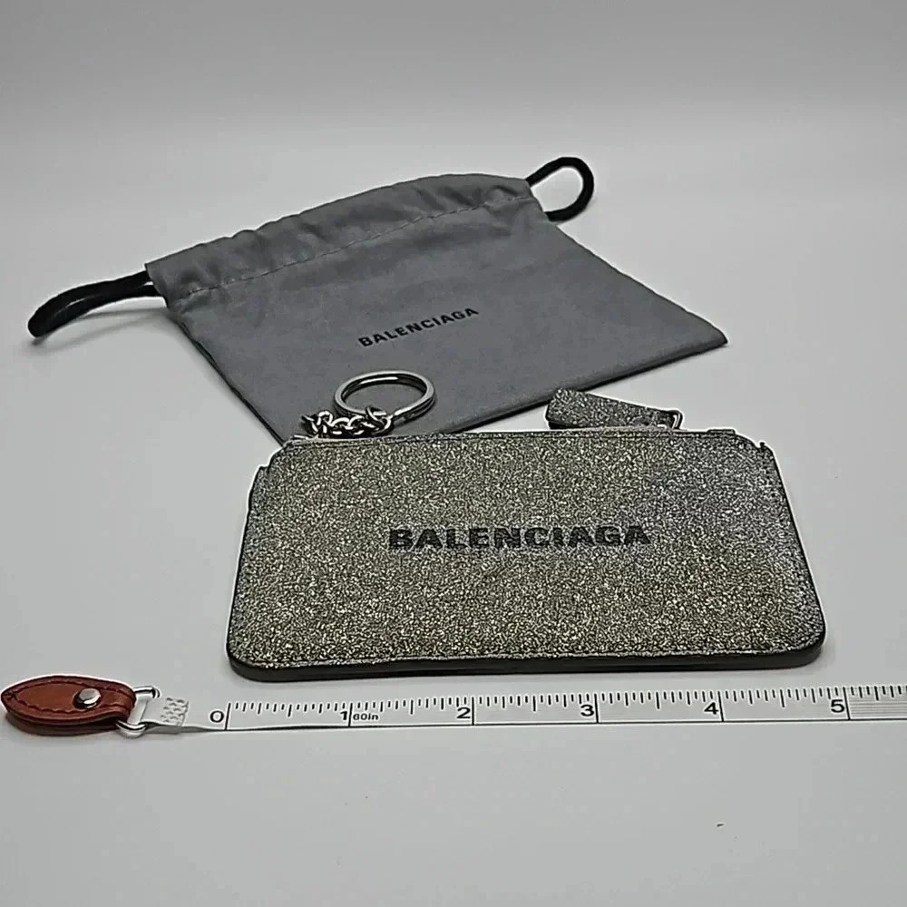 Balenciaga Silver Glitter Zippy Pouch with Key Ring, dust bag included - Picture 7 of 7